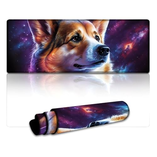 Gaming-Mauspad, Cosmic Art Corgi, XL-Mauspad (30 x 80 x 0,3 cm), Tischmatte für Computer, Laptop, Büro, Schreibtischzubehör von LYXIANY