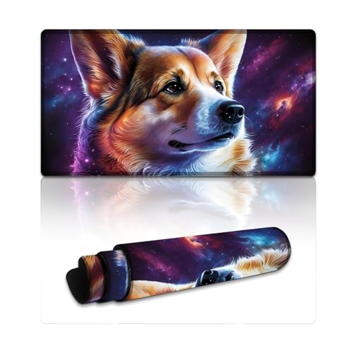 Gaming-Mauspad, Cosmic Art Corgi, erweitertes Mauspad, Mäusepad mit Rutschfester Unterseite für Home-Office-Computer, Laptop (40 x 75 x 0,3 cm) von LYXIANY