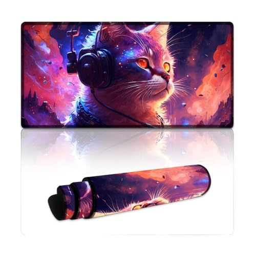 Gaming-Mauspad, Fantasy Cat, erweitertes Mauspad, Mäusepad mit Rutschfester Unterseite für Home-Office-Computer, Laptop (30 x 60 x 0,3 cm) von LYXIANY