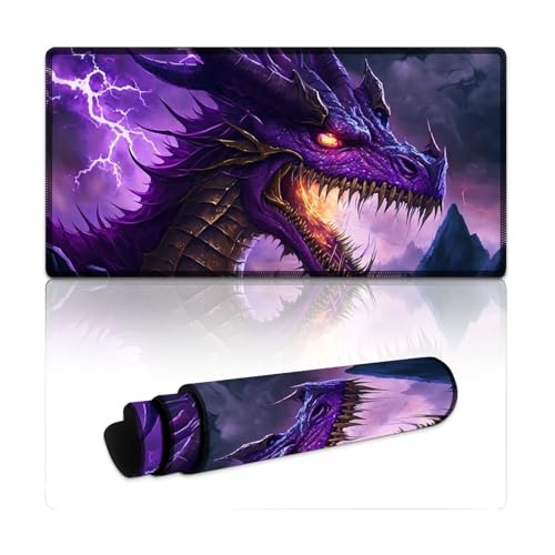 Gaming-Mauspad, Fantasy Dragon, wasserdichtes Mauspad, Mäusepad mit Rutschfester Unterseite und genähtem Rand für Gaming-Büroarbeiten (30 x 60 x 0,3 cm) von LYXIANY