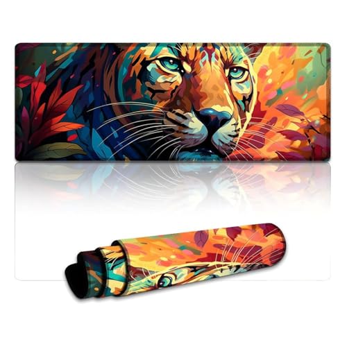 Gaming-Mauspad, Fantasy Jungle Leopard, wasserdichtes Mauspad, Mäusepad mit Rutschfester Unterseite und genähtem Rand für Gaming-Büroarbeiten (30 x 80 x 0,3 cm) von LYXIANY