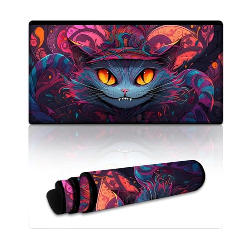 Gaming-Mauspad, Fantasy-Katze, wasserdicht, Mauspad (40 x 75 x 0,3 cm), Schreibtischunterlage mit genähten Kanten für Gaming, Büro und Zuhause von LYXIANY