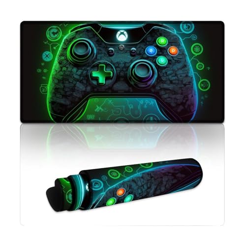 Gaming-Mauspad, Game Green Neon, wasserdichtes Mauspad (30 x 60 x 0,3 cm), Schreibtischunterlage mit genähten Kanten für Gaming, Büro und Zuhause von LYXIANY