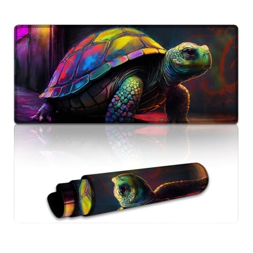 Gaming-Mauspad, Neon Turtle, erweitertes Mauspad, Mäusepad mit Rutschfester Unterseite für Home-Office-Computer, Laptop (40 x 90 x 0,3 cm) von LYXIANY