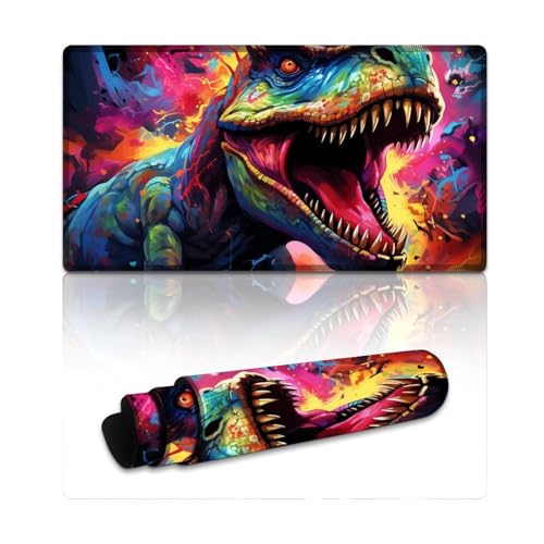 Gaming-Mauspad, buntes psychedelisches Dinosaurier-Gemälde, extra großes Mauspad (40 x 75 x 0,3 cm), Mäusepad für Gaming-Computer, Notebook, Home Office von LYXIANY