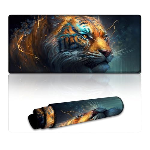 Gaming-Mauspad Fantasy Tiger, wasserdichtes Mauspad (40 x 90 x 0,3 cm), Tischmatte mit Rutschfester Unterseite und genähtem Rand für Büro/Gaming von LYXIANY