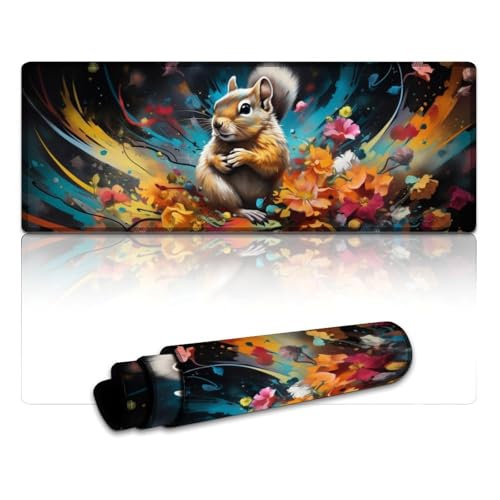 Gaming-Mauspad mit Blumen-Eichhörnchen, extra großes Mauspad (30 x 80 x 0,3 cm), Mäusepad für Gaming, Computer, Notebook, Home Office von LYXIANY