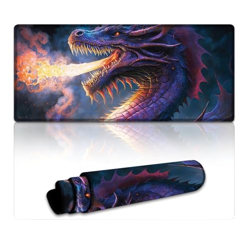 Großes Gaming-Mauspad „Cosmic Dragon“, XXXL-Mauspad, Schreibtischunterlage mit Rutschfester Unterseite und genähtem Rand für Gaming-Büroarbeiten (40 x 90 x 0,3 cm) von LYXIANY