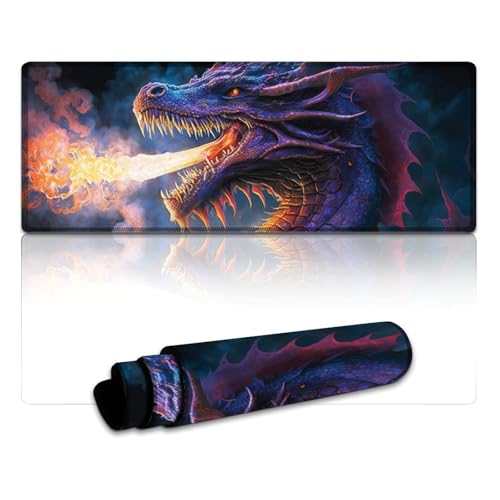 Großes Gaming-Mauspad „Cosmic Dragon XL“, Schreibtischunterlage mit Rutschfester Unterseite und genähtem Rand für Gaming-Büroarbeiten (30 x 80 x 0,3 cm) von LYXIANY
