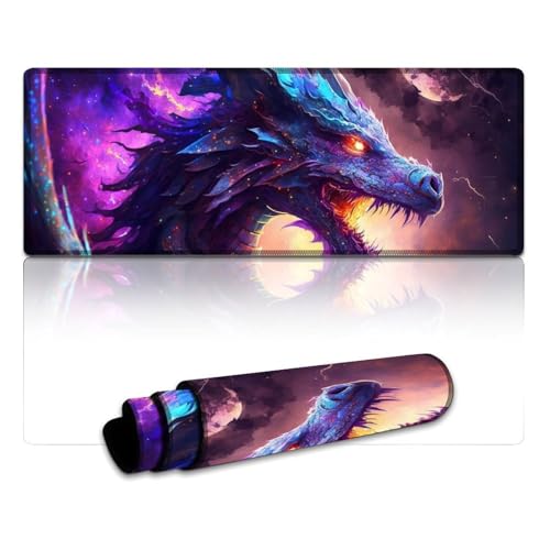 Großes Gaming-Mauspad „Cosmic Dragon XL“, Schreibtischunterlage mit Rutschfester Unterseite und genähtem Rand für Gaming-Büroarbeiten (30 x 80 x 0,3 cm) von LYXIANY