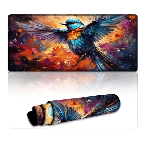 Großes Mauspad, buntes Fantasy-Spatzenvogel-Kunst, erweitertes XXXL-Mauspad, Tischunterlage für PC und Laptop – langlebig und waschbar (40 x 90 x 0,3 cm) von LYXIANY