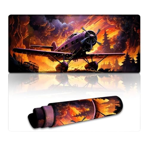 Großes Mauspad,Flugzeug in der Farbe Himmel,XXXL-Mauspad (40 x 90 x 0,3 cm),Tastatur-Schreibtischunterlage,genähte Kanten,glatte Oberfläche für Geschwindigkeit und Kontrolle,rutschfeste Unterseite von LYXIANY