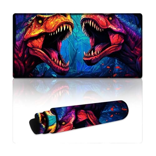 Großes Mauspad mit Dinosaurier-Motiv, L, Mauspad (30 x 60 x 0,3 cm), Tastatur-Schreibtischunterlage, genähte Kanten, glatte Oberfläche für Geschwindigkeit und Kontrolle, rutschfeste Unterseite von LYXIANY