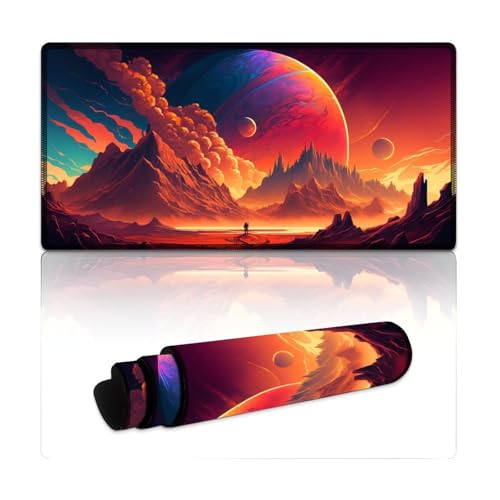 LYXIANY Computer-Mauspad, Alien Planet Nebula, genähte Kanten, Mauspad, Tastaturpad mit Rutschfester Gummiunterseite (30 x 60 x 0,3 cm) von LYXIANY