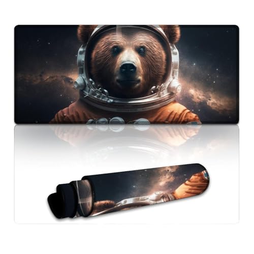LYXIANY Computer-Mauspad, Astronaut, Braunbär, genähte Kanten, Mauspad (40 x 90 x 0,3 cm), Mäusepad, rutschfeste Gummiunterseite, bequemes Büromaterial von LYXIANY