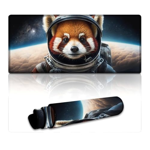 LYXIANY Computer-Mauspad, Astronaut, Roter Panda, genähte Kanten, Mauspad (40 x 90 x 0,3 cm), Mäusepad, rutschfeste Gummiunterseite, bequemes Büromaterial von LYXIANY