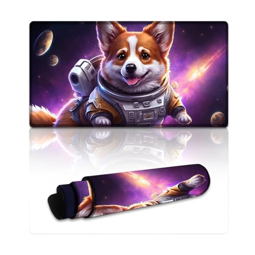 LYXIANY Computer-Mauspad, Astronauten-Corgi, erweitertes XXL-Mauspad, Tischmatte, rutschfeste Gummi- und wasserdichte Oberfläche für PC, Laptop, Schreibtisch (40 x 75 x 0,3 cm) von LYXIANY