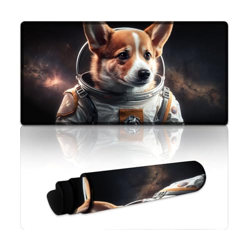 LYXIANY Computer-Mauspad, Astronauten-Corgi, genähte Kanten, Mauspad (30 x 60 x 0,3 cm), Mäusepad, rutschfeste Gummiunterseite, bequemes Büromaterial von LYXIANY