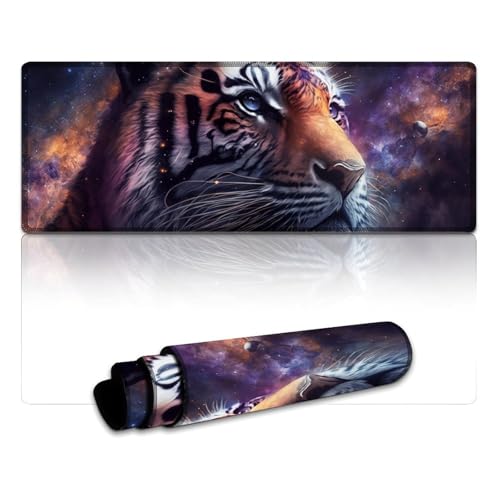 LYXIANY Computer-Mauspad, Cosmic Galaxy Tiger, genähte Kanten, Mauspad (30 x 80 x 0,3 cm), Mäusepad, rutschfeste Gummiunterseite, bequemes Büromaterial von LYXIANY