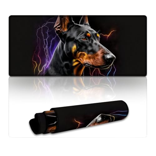 LYXIANY Computer-Mauspad, Doberman Boss, erweitertes XXXL-Mauspad, Tischmatte, rutschfeste Gummi- und wasserdichte Oberfläche für PC, Laptop, Schreibtisch (40 x 90 x 0,3 cm) von LYXIANY