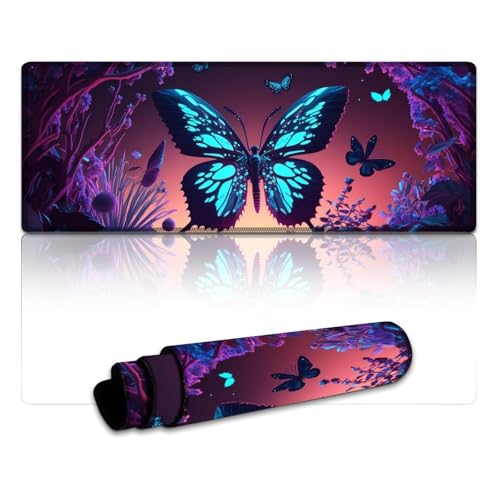 LYXIANY Computer-Mauspad, Fantasie-Schmetterling, genähte Kanten, Mauspad, Tastaturpad mit Rutschfester Gummiunterseite (30 x 80 x 0,3 cm) von LYXIANY