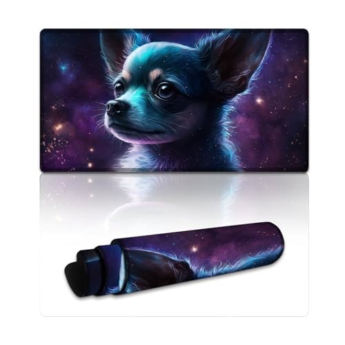 LYXIANY Computer-Mauspad, Galaxy Cosmic Chihuahua, genähte Kanten, Mauspad (40 x 75 x 0,3 cm), Mäusepad, rutschfeste Gummiunterseite, bequemes Büromaterial von LYXIANY