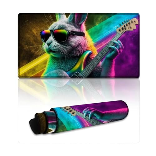 LYXIANY Computer-Mauspad, Kaninchen spielt Gitarre, Lange XXL-Mauspads (40 x 75 x 0,3 cm), Tischmatte verbessert Präzision und Geschwindigkeit, Gummiunterseite für stabilen Halt von LYXIANY