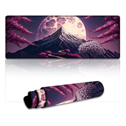 LYXIANY Computer-Mauspad, Lavendel, Mount Fuji, genähte Kanten, Mauspad (30 x 80 x 0,3 cm), Mäusepad, rutschfeste Gummiunterseite, bequemes Büromaterial von LYXIANY