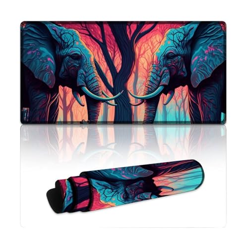 LYXIANY Computer-Mauspad, Neon-Elefant, extragroßes Mauspad, Schreibtischunterlage, wasserdichte Stoffoberfläche und rutschfeste Gummiunterseite (30 x 60 x 0,3 cm) von LYXIANY