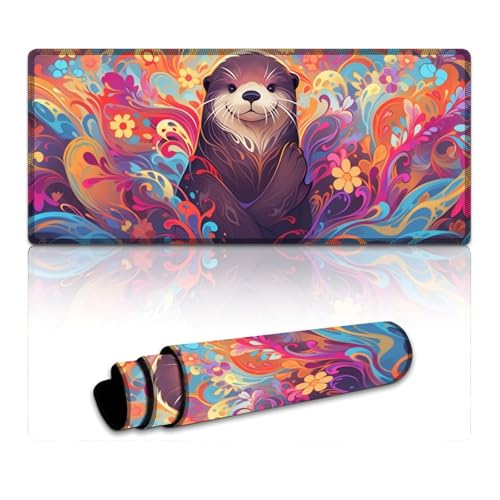 LYXIANY Computer-Mauspad, Otter, extragroßes Mauspad, Schreibtischunterlage, wasserdichte Stoffoberfläche und rutschfeste Gummiunterseite (40 x 90 x 0,3 cm) von LYXIANY