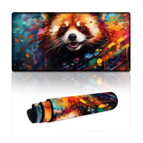 LYXIANY Computer-Mauspad, Roter Panda, lang, L, Mauspads (30 x 60 x 0,3 cm), Schreibtischunterlage mit Rutschfester Gummiunterseite, genähte Kanten von LYXIANY