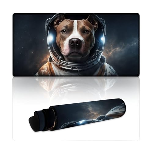 LYXIANY Computer-Mauspad, Staffordshire Bull Terrier, Astronaut, lang, L, Mauspads (30 x 60 x 0,3 cm), Tischmatte verbessert Präzision und Geschwindigkeit, Gummiunterseite für stabilen Halt von LYXIANY