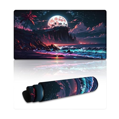 LYXIANY Computer-Mauspad, Strand-Nachtszene, erweitertes XXL-Mauspad, Tischmatte, rutschfeste Gummi- und wasserdichte Oberfläche für PC, Laptop, Schreibtisch (40 x 75 x 0,3 cm) von LYXIANY