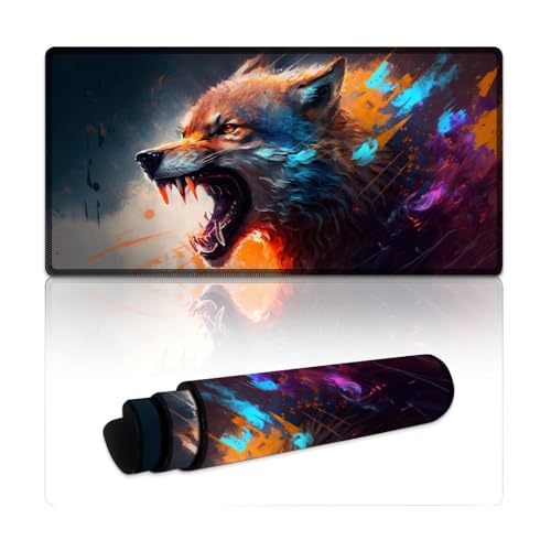 LYXIANY Computer-Mauspad, Wolf, genähte Kanten, Mauspad (30 x 60 x 0,3 cm), Mäusepad, rutschfeste Gummiunterseite, bequemes Büromaterial von LYXIANY