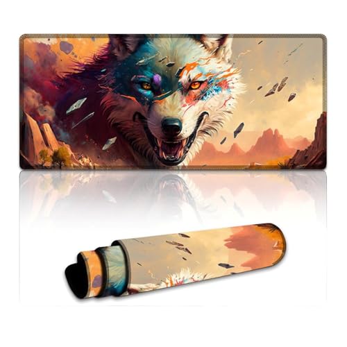 LYXIANY Computer-Mauspad, Wolf, genähte Kanten, Mauspad (40 x 90 x 0,3 cm), Mäusepad, rutschfeste Gummiunterseite, bequemes Büromaterial von LYXIANY