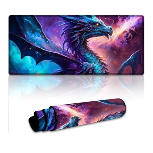 LYXIANY Computer-Mauspad, bunter Fliegender Drache, extragroßes Mauspad, Schreibtischunterlage, wasserdichte Stoffoberfläche und rutschfeste Gummiunterseite (40 x 90 x 0,3 cm) von LYXIANY
