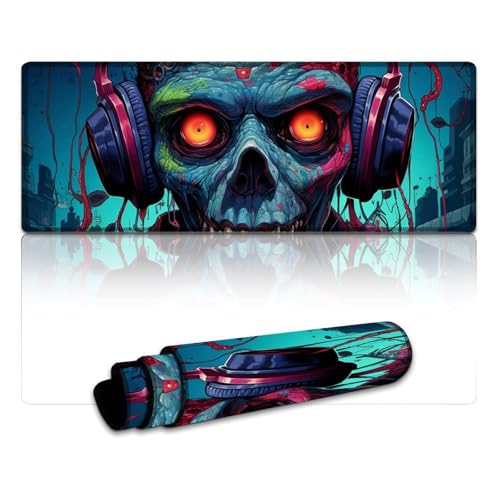 LYXIANY Computer-Mauspad, bunter Totenkopf, Lange XL-Mauspads (30 x 80 x 0,3 cm), Schreibtischunterlage mit Rutschfester Gummiunterseite, genähte Kanten von LYXIANY