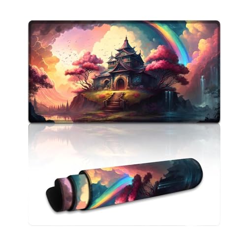 LYXIANY Computer-Mauspad, japanischer Tempel, erweitertes XXL-Mauspad, Schreibtischunterlage mit Rutschfester Unterseite aus Naturkautschuk für Gamer/Desktop/Büro/Zuhause (40 x 75 x 0,3 cm) von LYXIANY