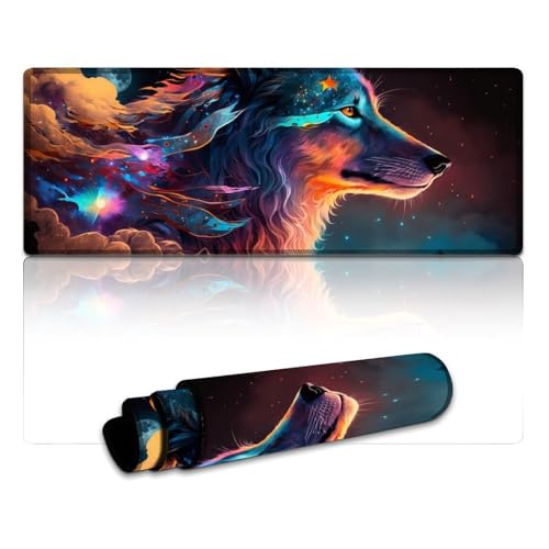 LYXIANY Computer-Mauspad, magisches Tier, Wolf, Lange XL-Mauspads (30 x 80 x 0,3 cm), Tischmatte verbessert Präzision und Geschwindigkeit, Gummiunterseite für stabilen Halt von LYXIANY
