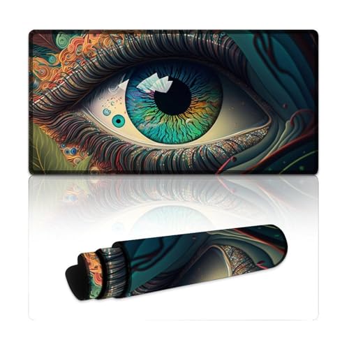 LYXIANY Computer-Mauspad, psychedelische Augen, erweitertes L-Mauspad, Mäusepad mit genähten Kanten für Gaming, Büro und Zuhause (30 x 60 x 0,3 cm) von LYXIANY