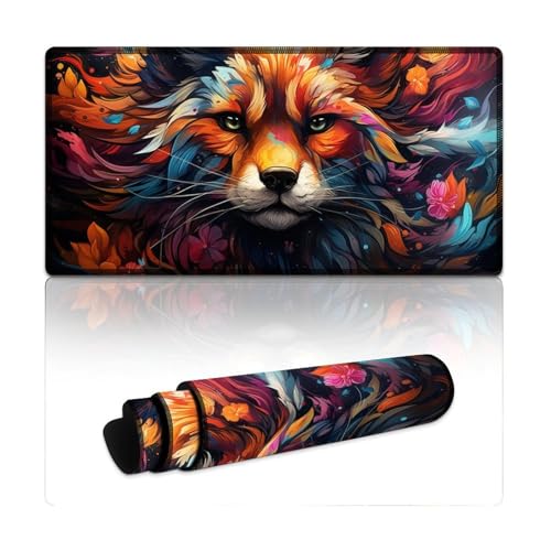 LYXIANY Computer-Mauspad, psychedelisches, farbenfrohes Kunstfuchs-Mauspad mit genähten Kanten, Schreibtischunterlage mit weichen, gesäumten Kanten, rutschfeste Unterseite (30 x 60 x 0,3 cm) von LYXIANY
