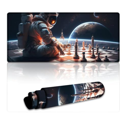 LYXIANY Computer-Mauspad Astronauten Spielen Schach, extra großes Mauspad, Schreibtischunterlage, wasserdichte Stoffoberfläche und rutschfeste Gummiunterseite (40 x 90 x 0,3 cm) von LYXIANY