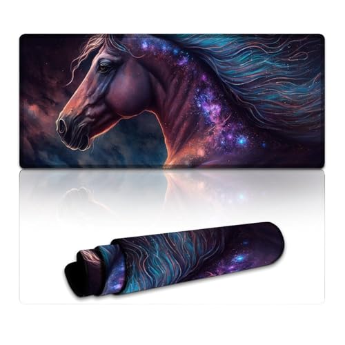 LYXIANY Computer-Mauspad Cosmic Horse, erweitertes XXXL-Mauspad, Schreibtischunterlage mit Rutschfester Unterseite aus Naturkautschuk für Gamer/Desktop/Büro/Zuhause (40 x 90 x 0,3 cm) von LYXIANY
