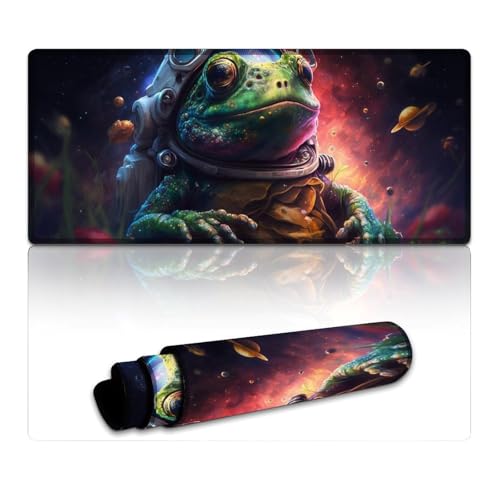 LYXIANY Computer-Mauspad mit Astronauten-Frosch, genähte Kanten, Mauspad (40 x 90 x 0,3 cm), Mäusepad, rutschfeste Gummiunterseite, bequemes Büromaterial von LYXIANY