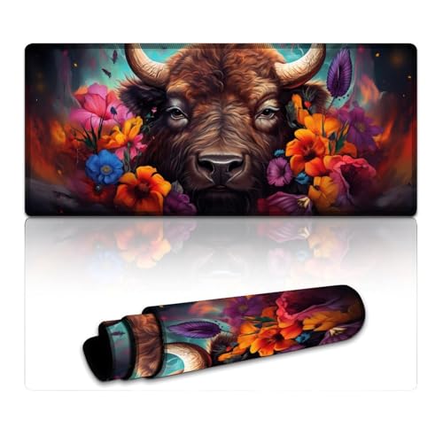 LYXIANY Computer-Mauspad mit Blumen-Yak-Naht, Schreibtischunterlage, weiche Nähte, rutschfeste Unterseite (40 x 90 x 0,3 cm) von LYXIANY