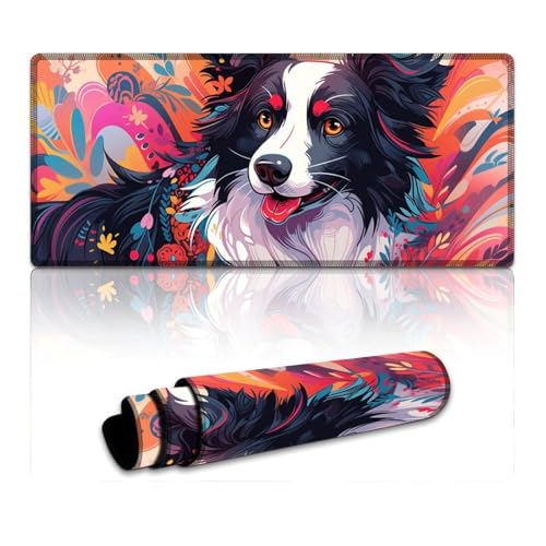 LYXIANY Computer-Mauspad mit Border-Collie-Motiv, genähte Kanten, Mauspad (40 x 90 x 0,3 cm), Mäusepad, rutschfeste Gummiunterseite, bequemes Büromaterial von LYXIANY