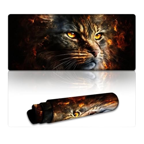LYXIANY Computer-Mauspad mit Katzenmotiv, extragroß, Schreibtischunterlage, wasserdichte Stoffoberfläche und rutschfeste Gummiunterseite (40 x 90 x 0,3 cm) von LYXIANY