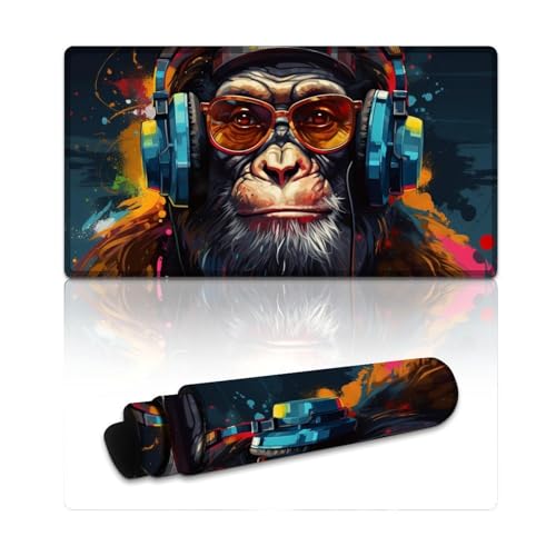 LYXIANY Computer-Mauspad mit Kopfhörer-AFFE, erweitertes XXL-Mauspad, Tischmatte, rutschfeste Gummi- und wasserdichte Oberfläche für PC, Laptop, Schreibtisch (40 x 75 x 0,3 cm) von LYXIANY