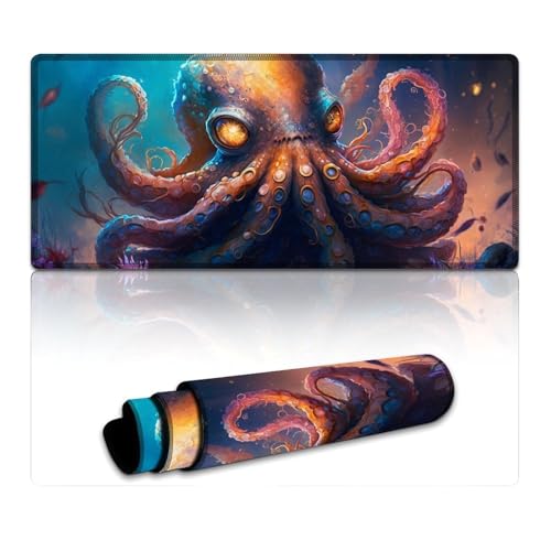 LYXIANY Computer-Mauspad mit Tier-Oktopus, lang, XXXL-Mauspads (40 x 90 x 0,3 cm), Schreibtischunterlage mit Rutschfester Gummiunterseite, genähte Kanten von LYXIANY