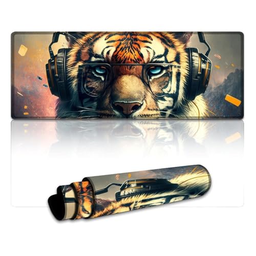 LYXIANY Computer-Mauspad mit Tiger-Naht, Schreibtischunterlage, weiche Nähte, rutschfeste Unterseite (30 x 80 x 0,3 cm) von LYXIANY